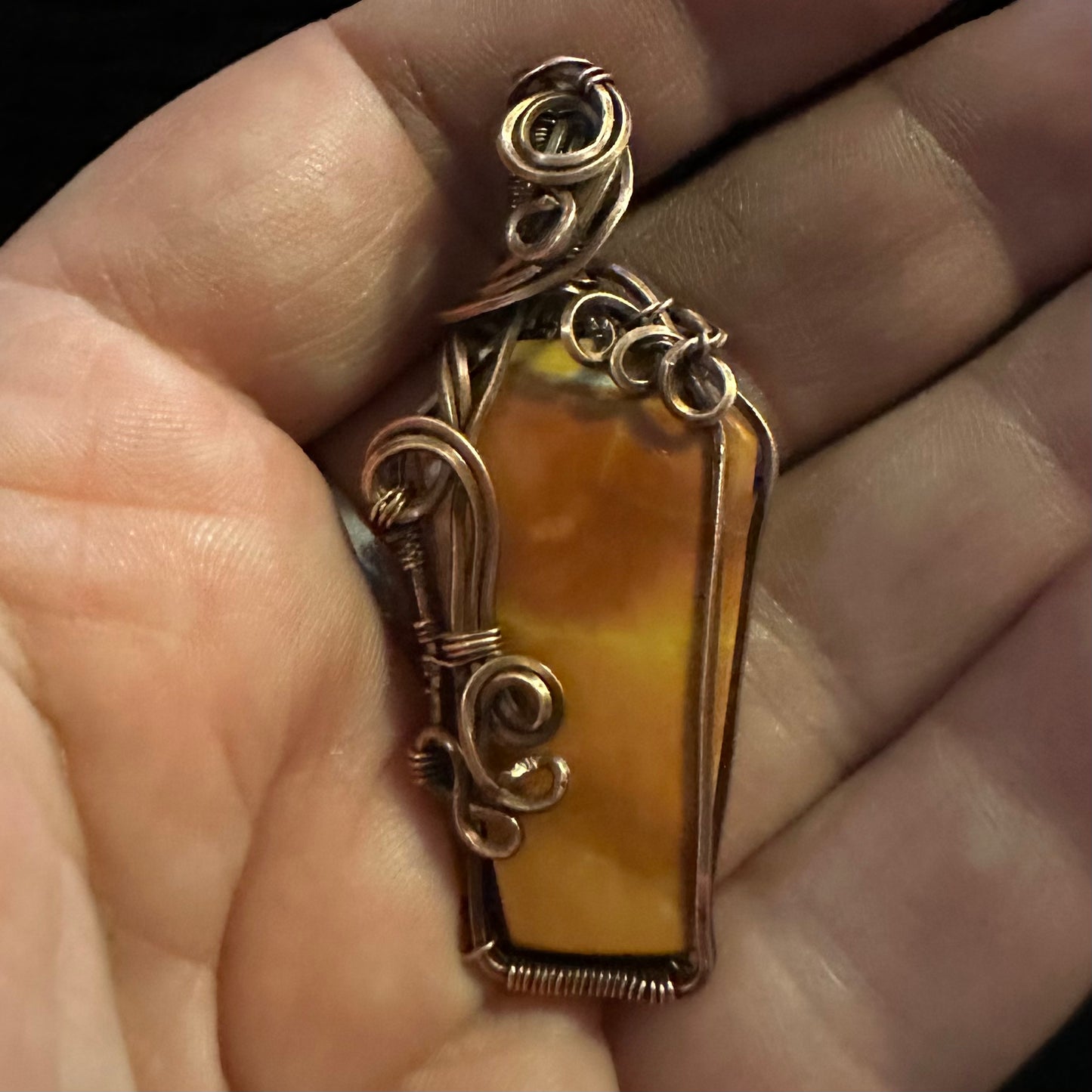 Ember Remains — Orange Maligano Jasper Coffin Necklace
