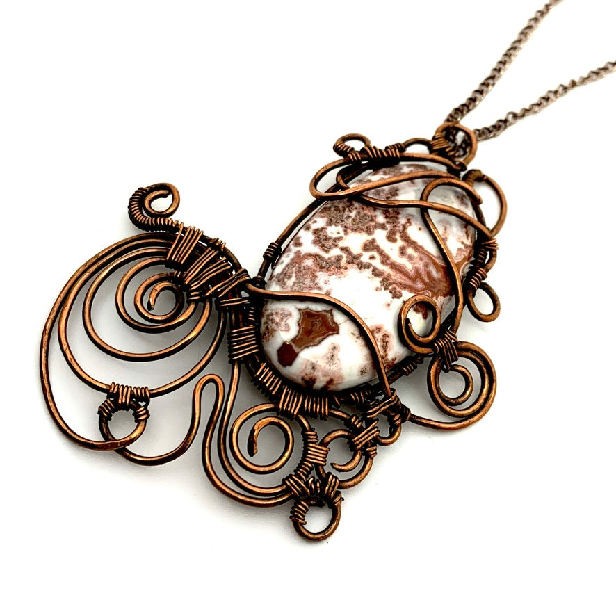 Crazy Lace Agate Copper Wire Wrapped Pendant