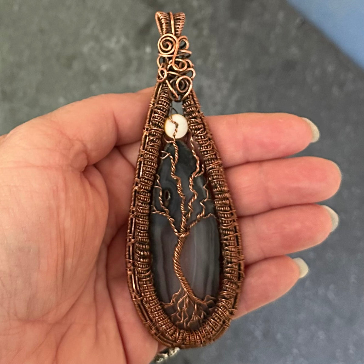 Moonlit Path — Agate Copper Tree of Life Talisman