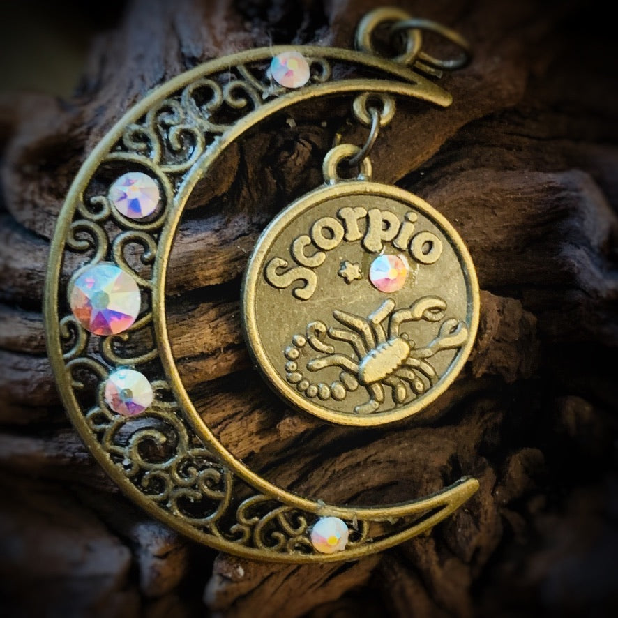 Zodiac Sign Moon Pendant - Bronze