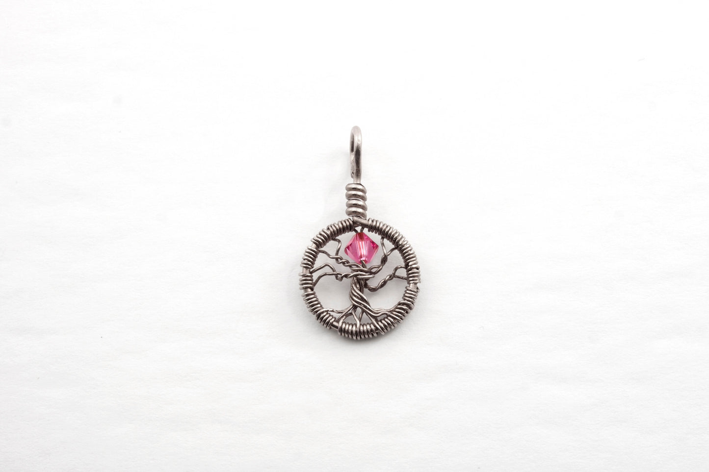 Delicate Rose Crystal Tree of Life Pendant ~ October Birthstone