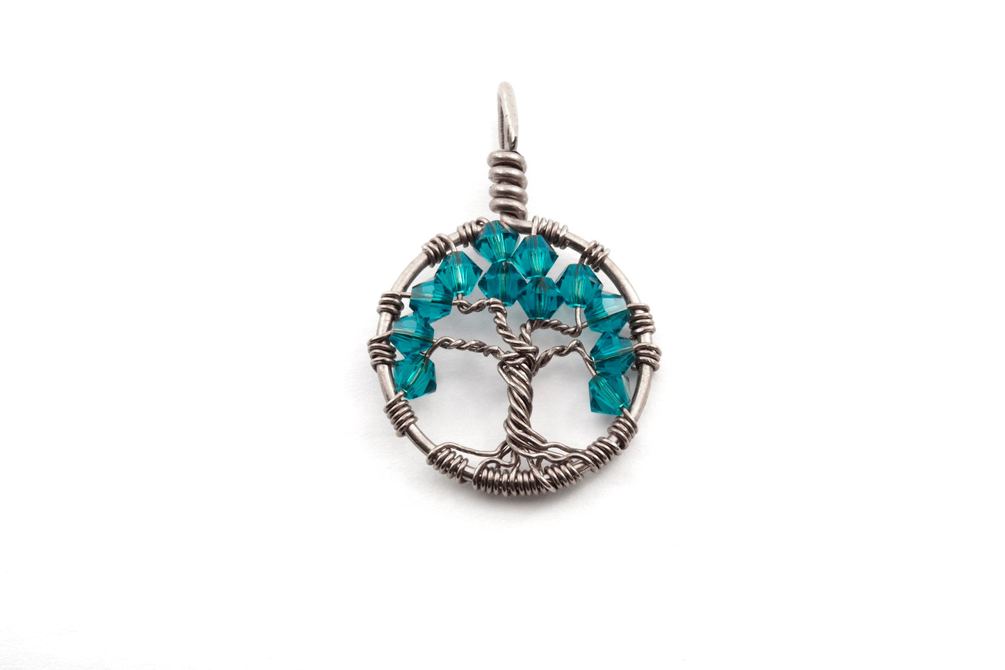 Blue Zircon Crystal Tree of Life Pendant ~ December Birthstone