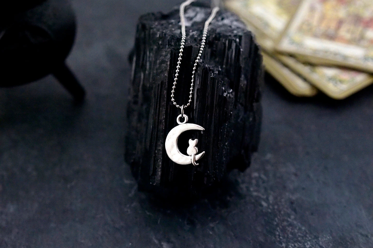 Cat & Moon Necklace ~ Animal Familiar Amulet