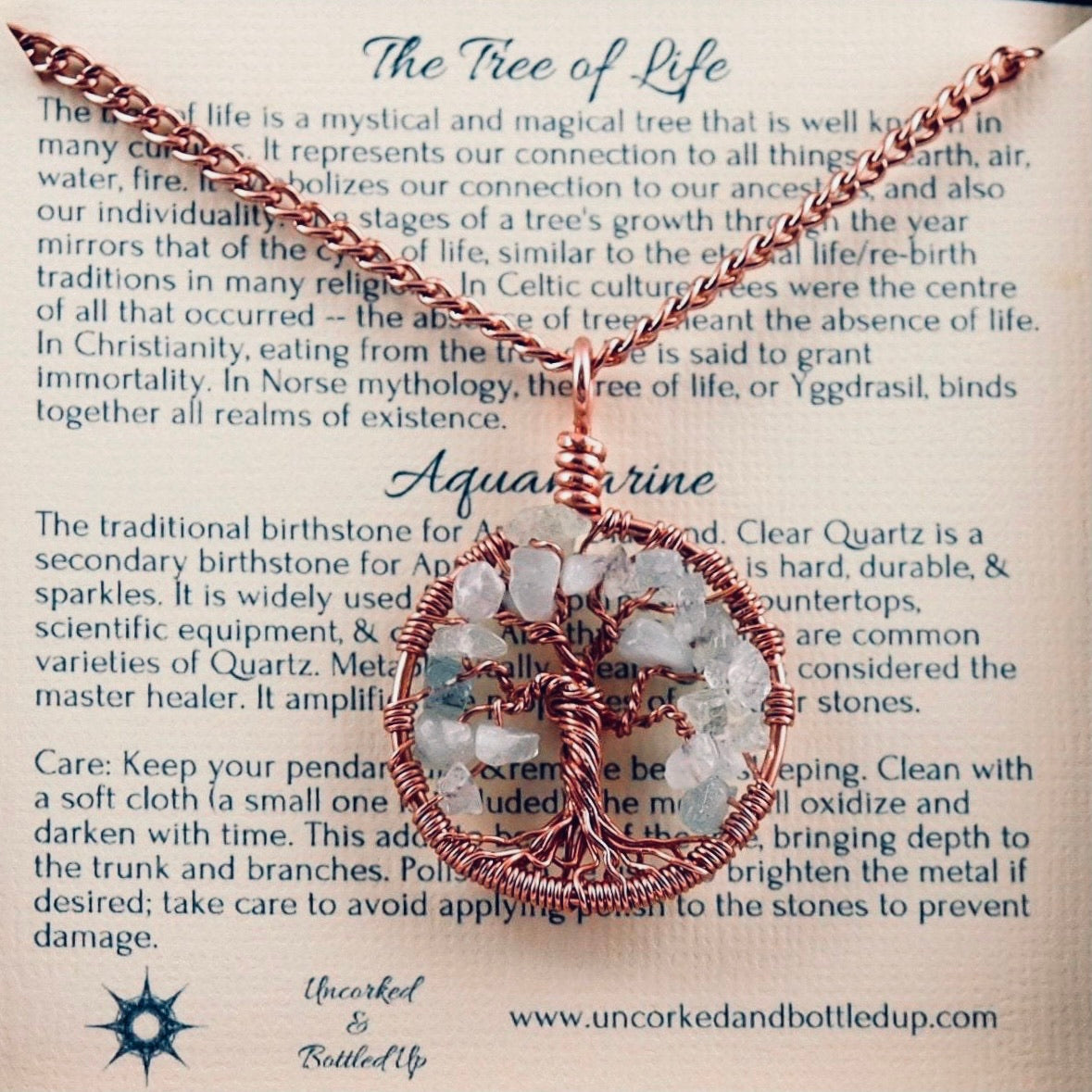 Aquamarine Tree of Life Pendant