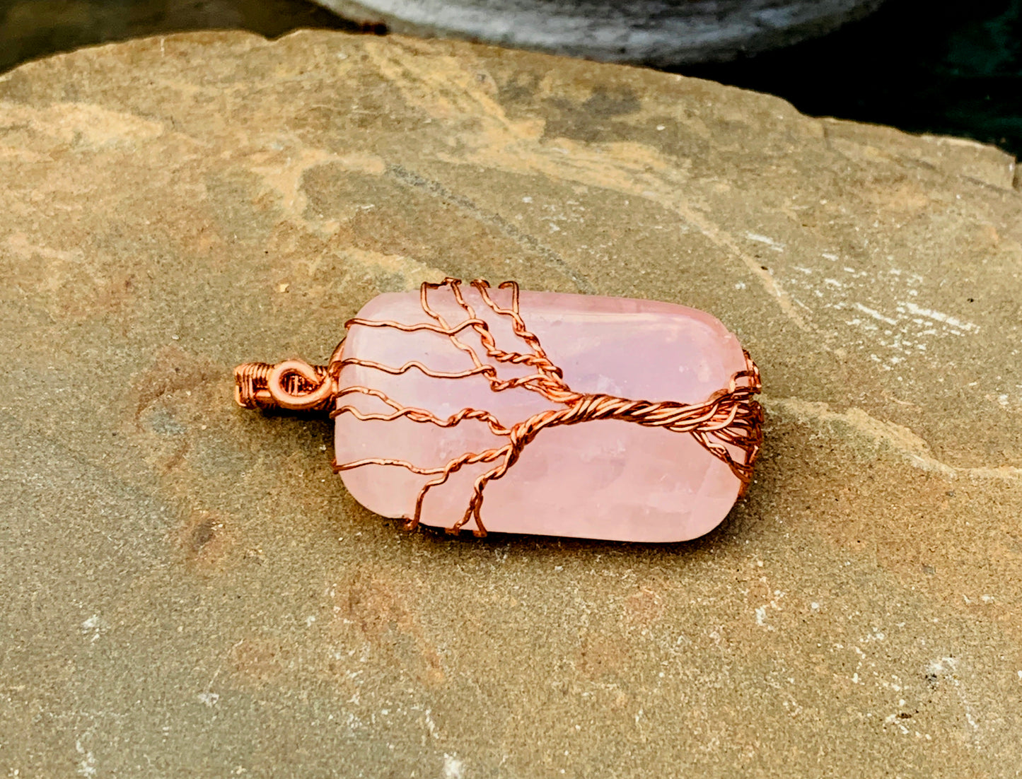Rose Quartz Tree of Life Pendant in Copper