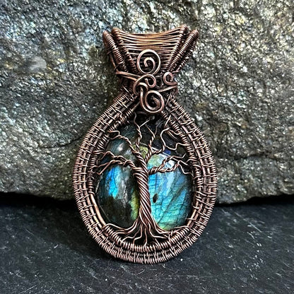The Turning Stone — Labradorite Copper Tree of Life Pendant