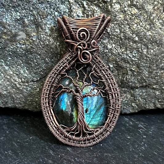 The Turning Stone — Labradorite Copper Tree of Life Pendant