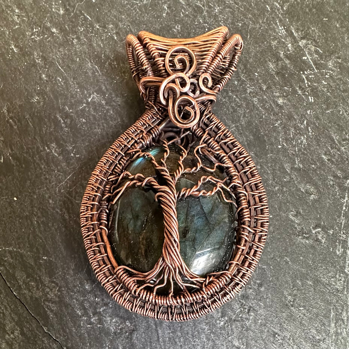 The Turning Stone — Labradorite Copper Tree of Life Pendant