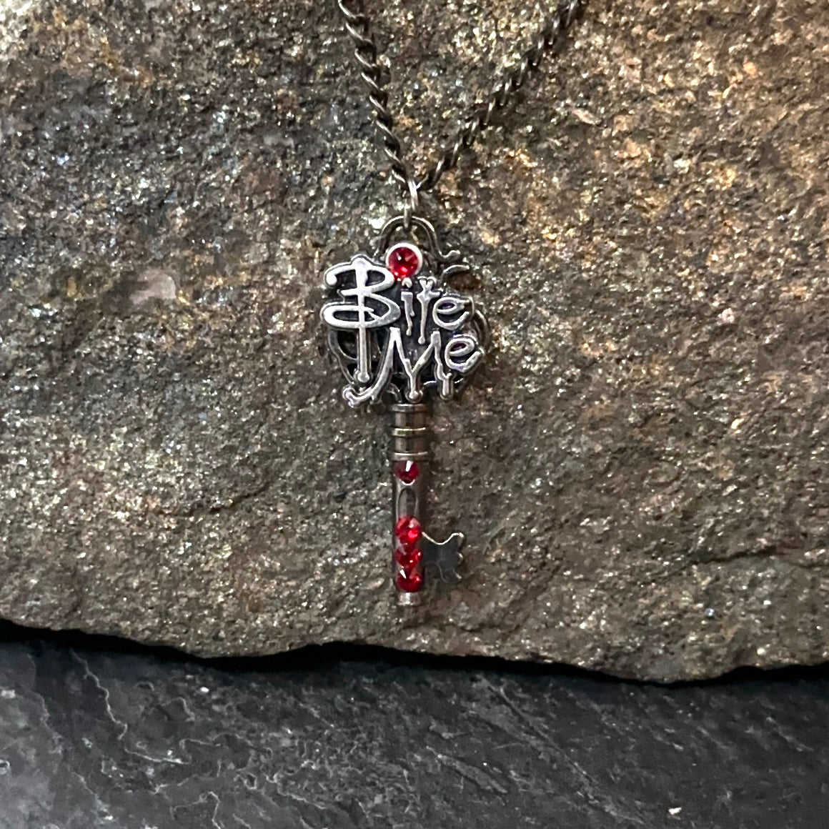 Vampire "Bite Me" Skeleton Key Necklace ~ Halloween Jewelry