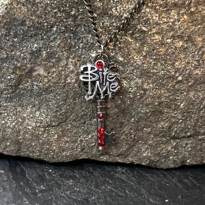 Vampire "Bite Me" Skeleton Key Necklace ~ Halloween Jewelry