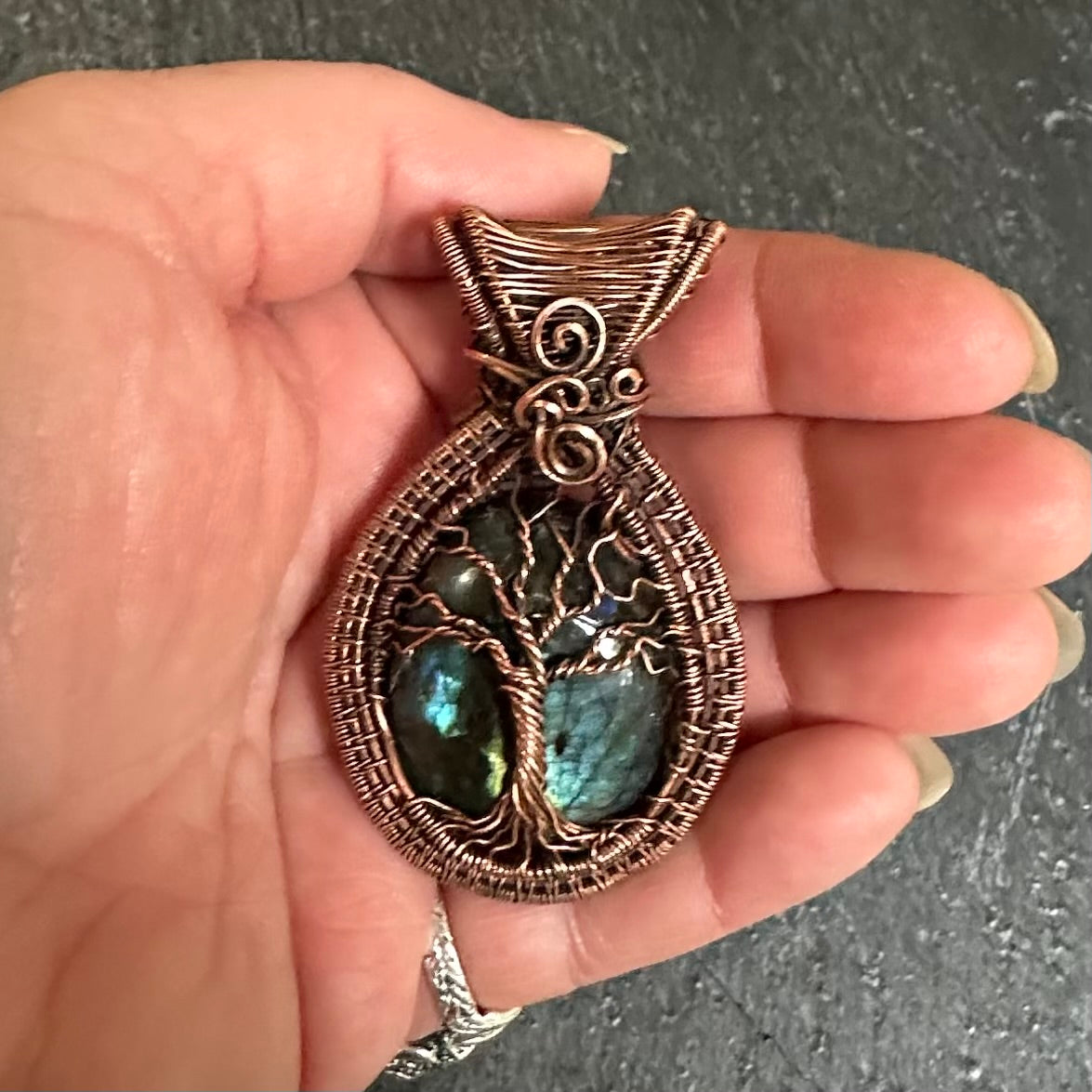 The Turning Stone — Labradorite Copper Tree of Life Pendant