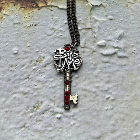 Vampire "Bite Me" Skeleton Key Necklace ~ Halloween Jewelry