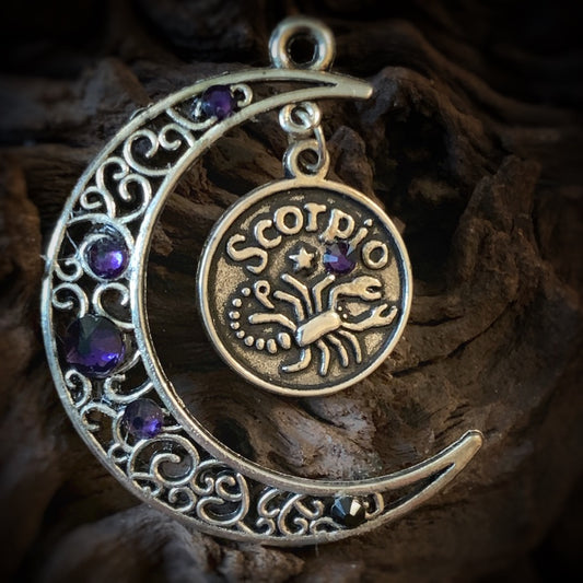 Zodiac Sign Moon Pendant - Silver