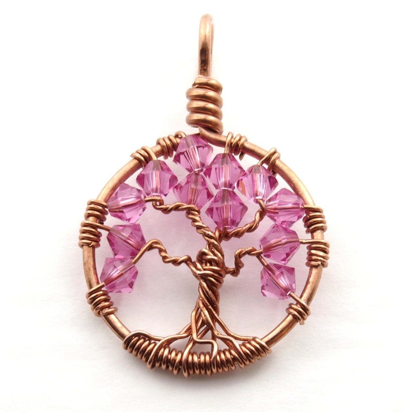 Rose Crystal Tree of Life Pendant ~ October Birthstone