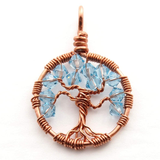 Aquamarine Crystal Tree of Life Pendant ~ March Birthstone