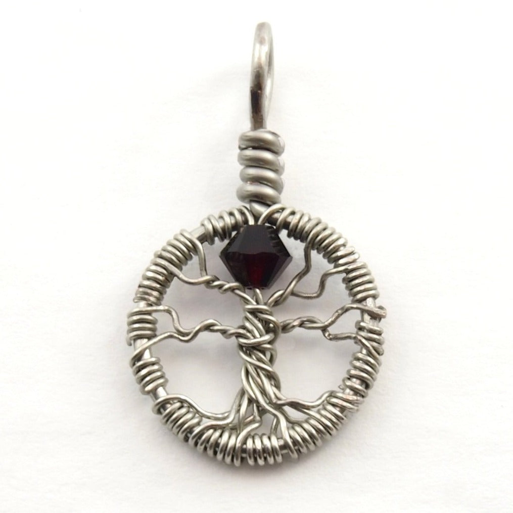 Delicate Garnet Crystal Tree of Life Pendant ~ January Birthstone