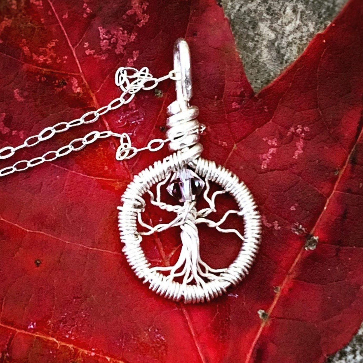 Delicate Crystal Tree of Life Pendant ~ April Birthstone