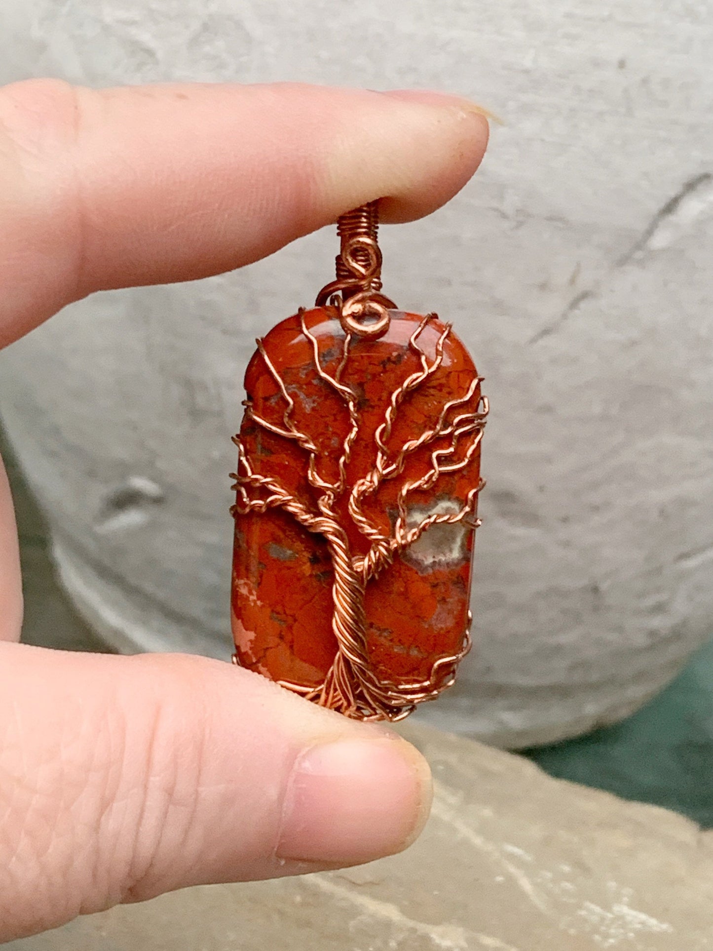 Poppy Jasper Tree of Life Pendant in Copper